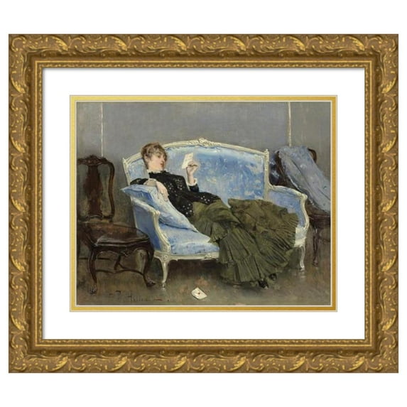Paul César Helleu 24x20 Gold Ornate Framed and Double Matted Museum Art Print Titled - The Letter (1880)