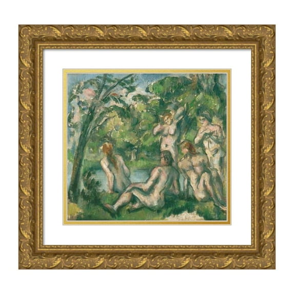 Paul Cézanne 13x12 Gold Ornate Wood Frame and Double Matted Museum Art Print Titled - Bathers 2