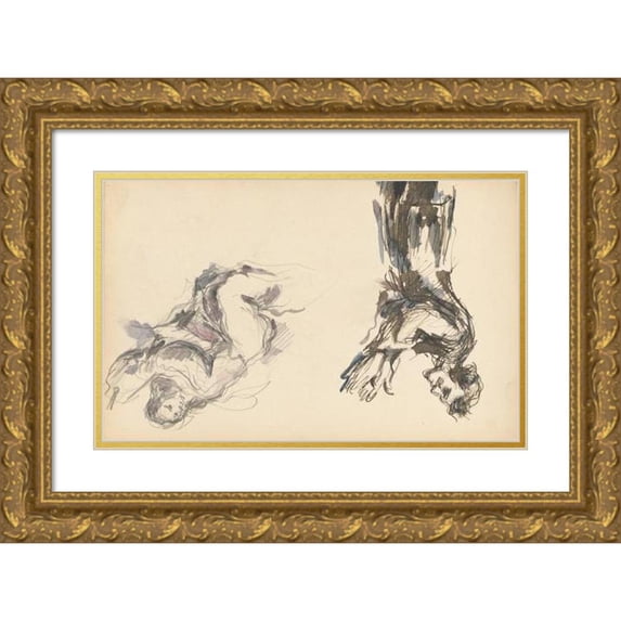 Paul Cézanne 14x11 Gold Ornate Wood Frame and Double Matted Museum Art Print Titled - Victor Chocquet and an Angel for ‘The Apotheosis of Delacroix’ (1878-1880)