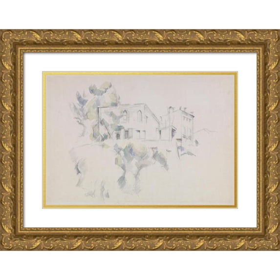 Paul Cézanne 14x11 Gold Ornate Wood Frame and Double Matted Museum Art Print Titled - View of the Chateau Noir (circa 1887 - 1890)