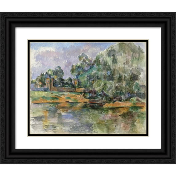 Paul Cézanne 14x12 Black Ornate Wood Framed Double Matted Museum Art Print Titled: Banks of the Seine at Medan (C. 1885-1890)