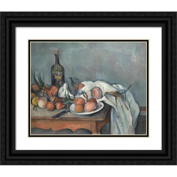 Paul Cézanne 14x12 Black Ornate Wood Framed Double Matted Museum Art Print Titled: Still Life with Onions (1896 - 1898)