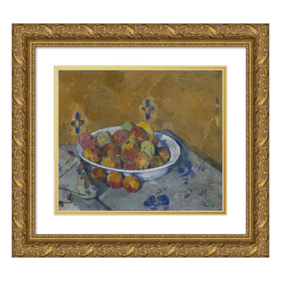 Paul Cézanne 17x15 Gold Ornate Wood Frame and Double Matted Museum Art Print Titled - The Plate of Apples (C. 1877)