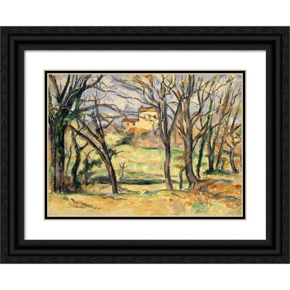 Paul Cézanne 18x14 Black Ornate Wood Framed Double Matted Museum Art Print Titled - Trees and Houses Near the Jas De Bouffan (1885-86)