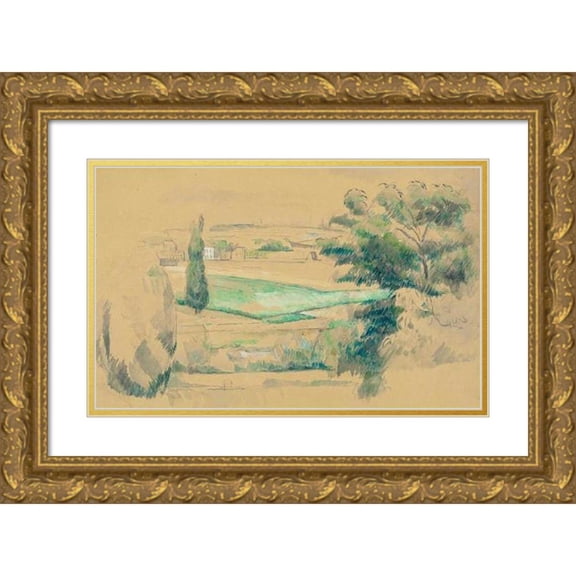 Paul Cézanne 24x16 Gold Ornate Framed and Double Matted Museum Art Print Titled - Landscape (Surroundings of Melun) (circa 1879-1880)