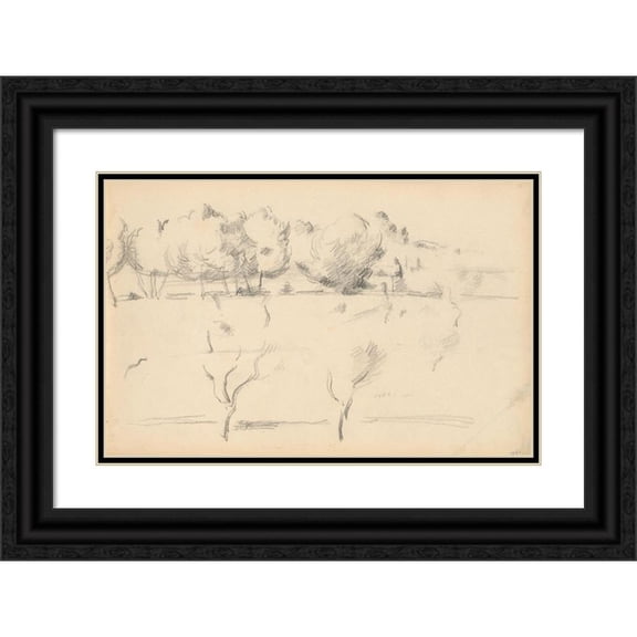 Paul Cézanne 24x17 Black Ornate Framed Double Matted Museum Art Print Titled: Landscape with Trees (1895-1898)