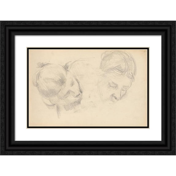 Paul Cézanne 24x17 Black Ornate Framed Double Matted Museum Art Print Titled: Two Heads of Women (1890-1894)