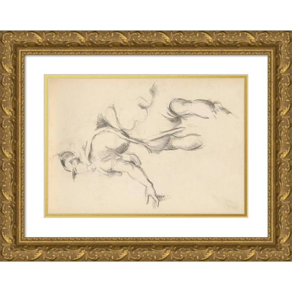 Paul Cézanne 24x17 Gold Ornate Framed and Double Matted Museum Art Print Titled - Study of the Allegorical Figure France in Rubens’ ‘The Exchange of the Two Princesses’ (1882-1885)