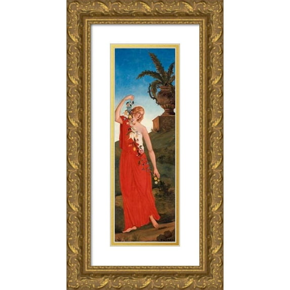 Paul Cézanne 7x14 Gold Ornate Wood Frame and Double Matted Museum Art Print Titled - The Four Seasons - Spring (1860)