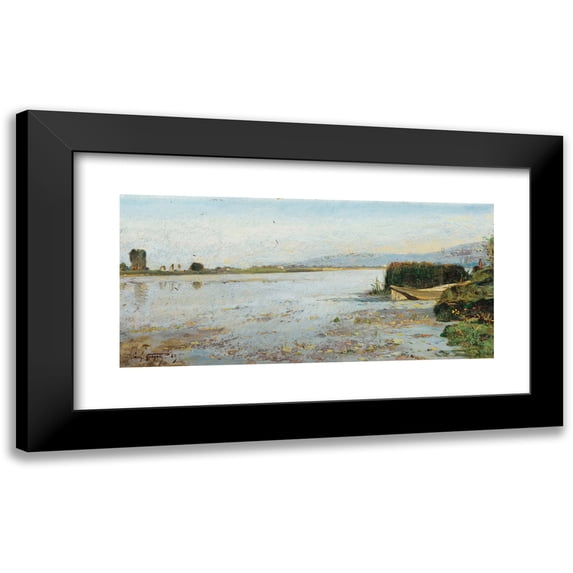 Paul-Camille Guigou 18x10 Black Modern Framed Museum Art Print Titled - View of the Seine in Triel (1865)