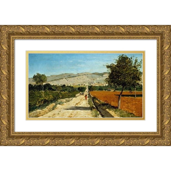 Paul-Camille Guigou 18x12 Gold Ornate Wood Frame and Double Matted Museum Art Print Titled - Landscape of Provence. View of Saint-Saturnin-Les-App. (1867)