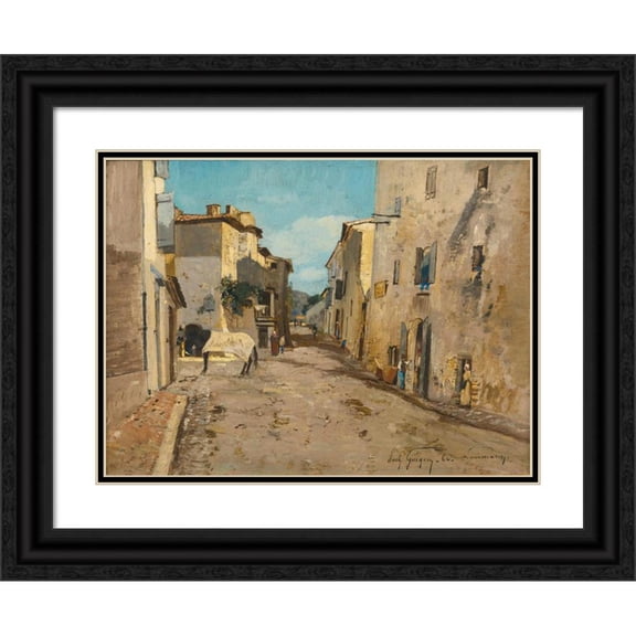 Paul-Camille Guigou 24x19 Black Ornate Framed Double Matted Museum Art Print Titled: Rue in Lourmarin (Vaucluse) (1866)