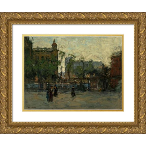 Paul Cornoyer 24x19 Gold Ornate Framed and Double Matted Museum Art Print Titled - Early Evening, Empire Park, New York (circa 1910)