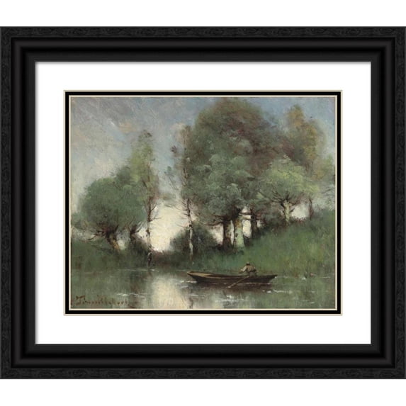 Paul Désiré Trouillebert 18x15 Black Ornate Wood Framed Double Matted Museum Art Print Titled - The Passer on the Pond