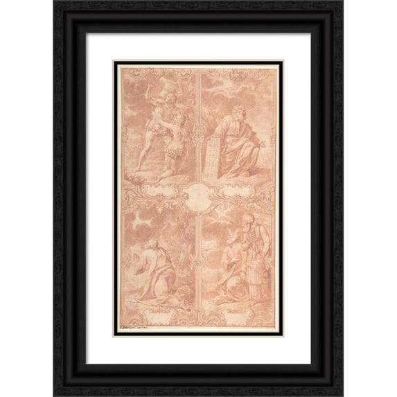 Paul Decker the Younger 12x18 Black Ornate Wood Framed Double Matted Museum Art Print Titled - Four Scenes from the Old Testament (Early 18th Century)