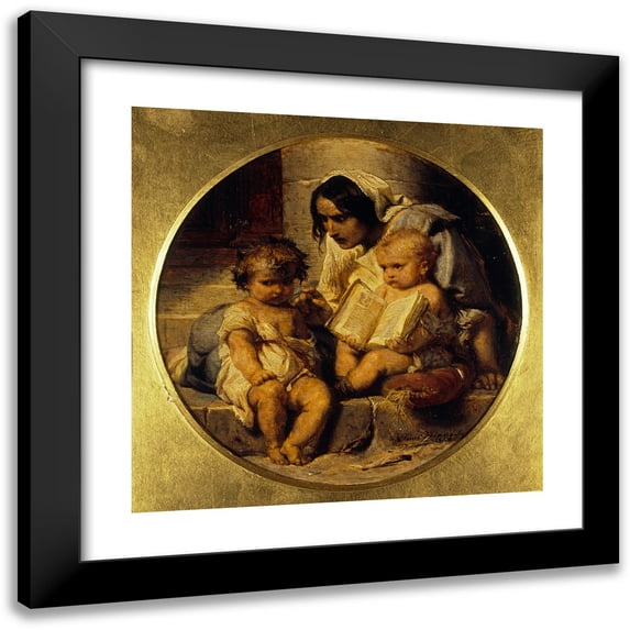 Paul Delaroche 15x15 Black Modern Framed Museum Art Print Titled - A Child Learning to Read (1848)