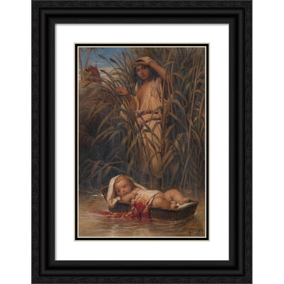 Paul Delaroche 17x24 Black Ornate Framed Double Matted Museum Art Print Titled: Moses in the Biezenkistje (1817-1856)