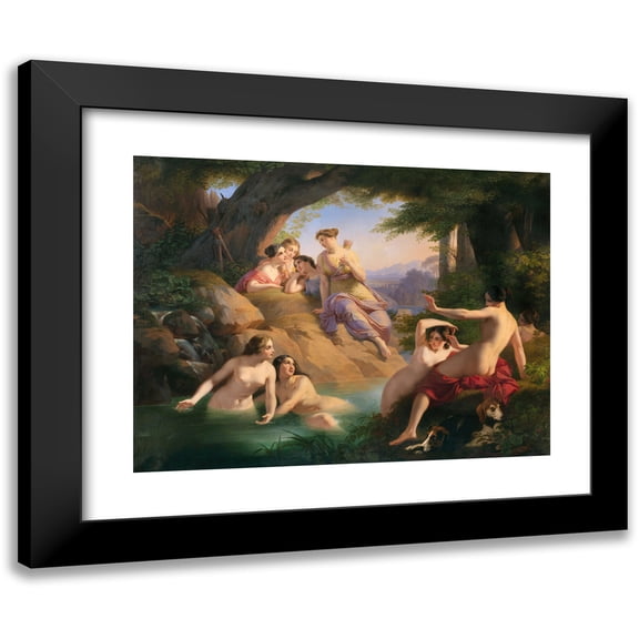 Paul Emil Jacobs 14x12 Black Modern Framed Museum Art Print Titled - Diana and Her Nymphs Bathing (1846)