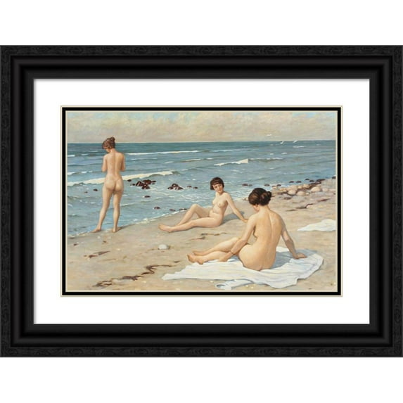 Paul Fischer 24x17 Black Ornate Framed Double Matted Museum Art Print Titled: Beach Party with Bathing Women (Copy)