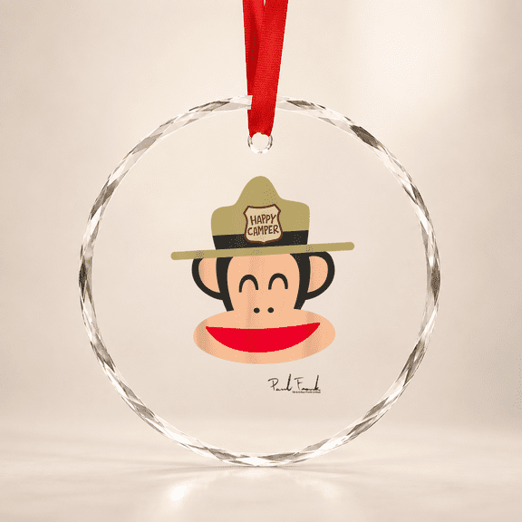 Paul Frank Julius The Monkey Happy Camper Park Ranger Hat Glass Ornament, Vintage Birthday Gift