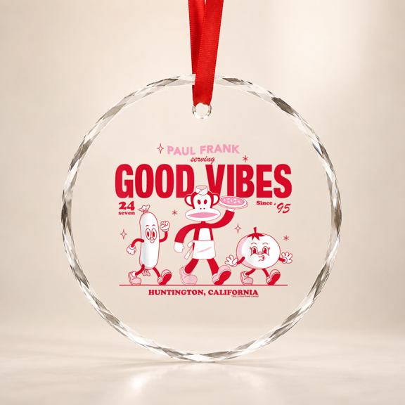 Paul Frank Julius The Monkey Serving Good Vibes California Glass Ornament, Vintage Birthday Gift