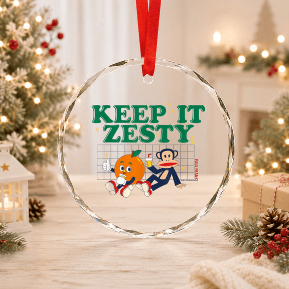 Paul Frank Keep It Zesty Orange Lemon Julius Monkey Glass Ornament, Glass Ornament