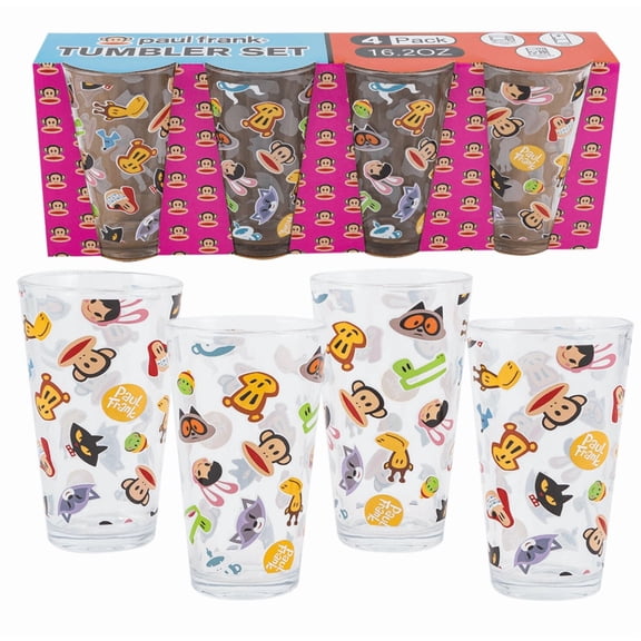 Paul Frank Tumbler Set, 4-Pack, 16.2 oz BPA-Free Reusable Drink Cups