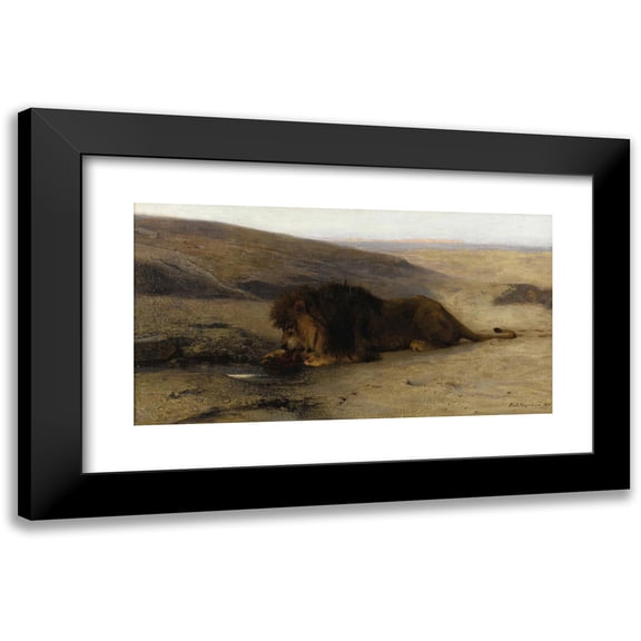 Paul Friedrich Meyerheim 14x9 Black Modern Framed Museum Art Print Titled - The Lion (1870)