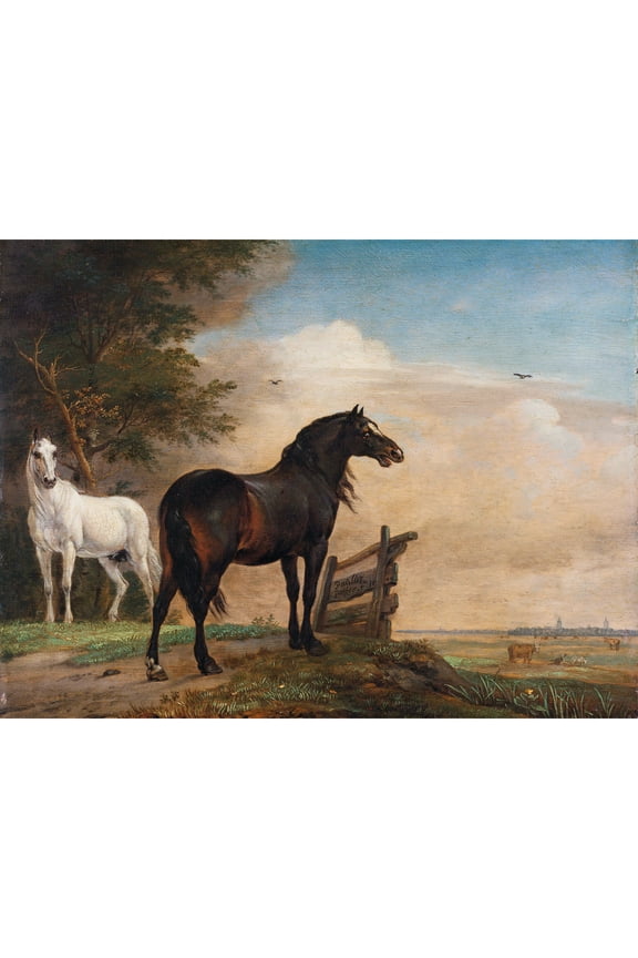 Paul Gabriel Two Horses In A Meadow Near A Gate Extra Large XL Wall Art Poster Print
