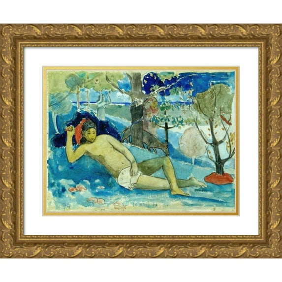 Paul Gauguin 14x12 Gold Ornate Wood Frame and Double Matted Museum Art Print Titled - Te Arii Vahine (The Queen of Beauty or the Noble Queen) (1896-1897)