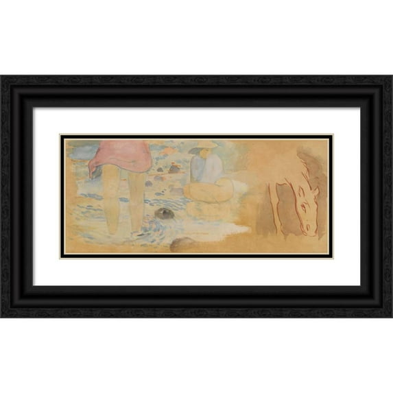 Paul Gauguin 14x8 Black Ornate Wood Framed Double Matted Museum Art Print Titled: Women and Horse Studies