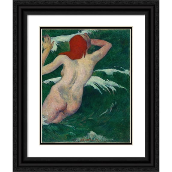 Paul Gauguin 15x18 Black Ornate Wood Framed Double Matted Museum Art Print Titled - In the Waves (In the Waves) (1889)