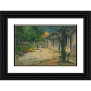 Paul Gauguin 18x13 Black Ornate Wood Framed Double Matted Museum Art Print Titled - Village in Martinique (Women and Goat in the Village) (1887)