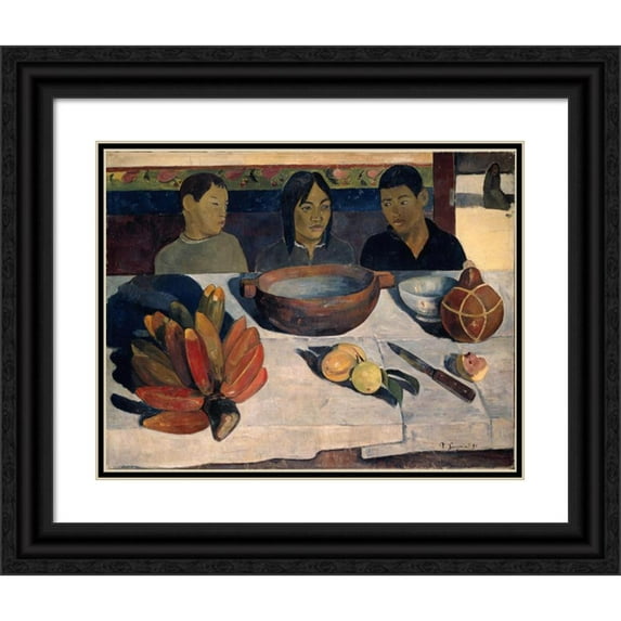 Paul Gauguin 18x15 Black Ornate Wood Framed Double Matted Museum Art Print Titled - The Meal, Also Called Bananas (1891)