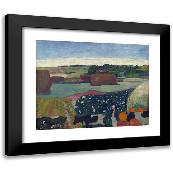Paul Gauguin 24x20 Black Modern Framed Museum Art Print Titled - Haystacks in Brittany (1890)