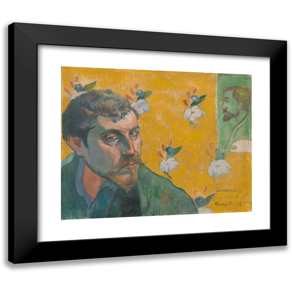 Paul Gauguin 24x20 Black Modern Framed Museum Art Print Titled - Self-Portrait with Portrait of Bernard, ‘Les Miserables’