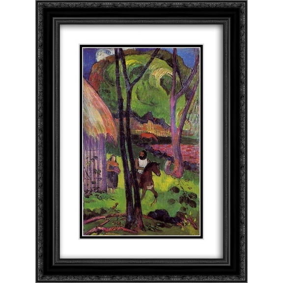 Paul Gauguin 2x Matted 18x24 Black Ornate Framed Art Print 'The rider in front of the hub'