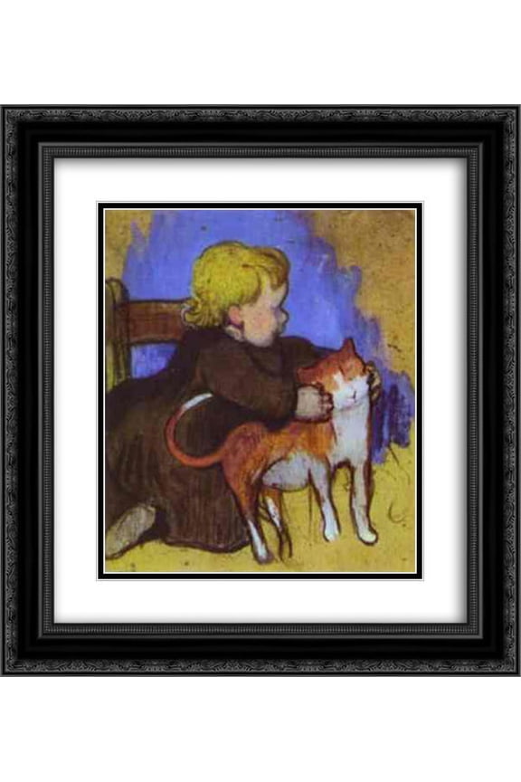 Paul Gauguin 2x Matted 20x22 Black Ornate Framed Art Print 'Mimi and her Cat'