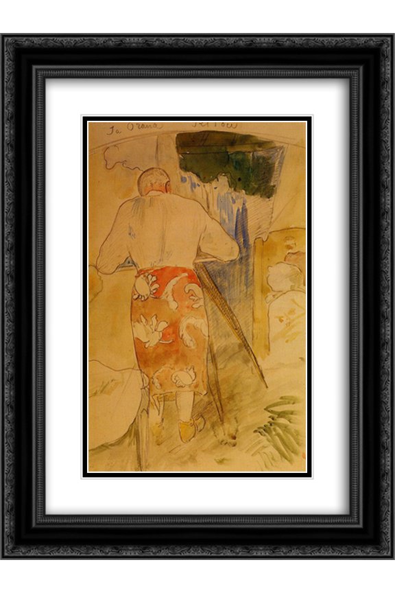 Paul Gauguin 2x Matted 20x24 Black Ornate Framed Art Print 'Self portrait, at work'