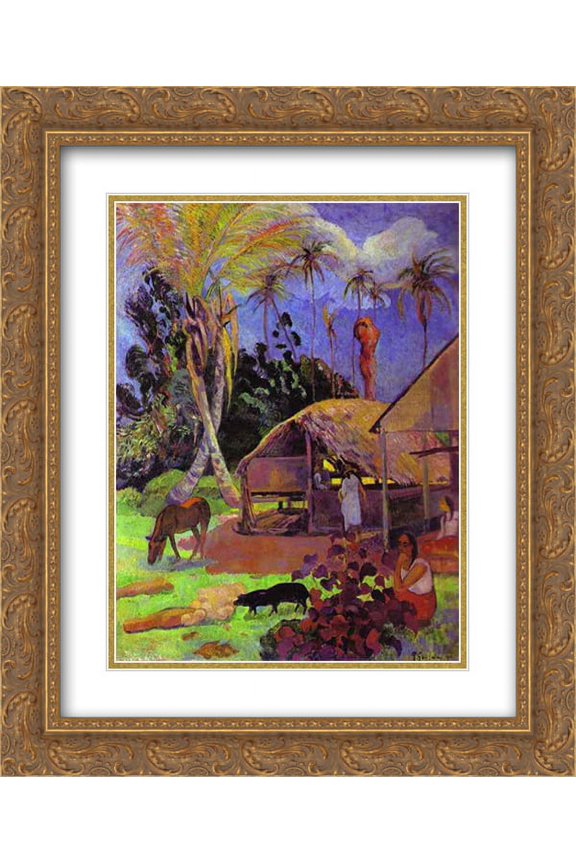 Paul Gauguin 2x Matted 20x24 Gold Ornate Framed Art Print 'Black pigs'
