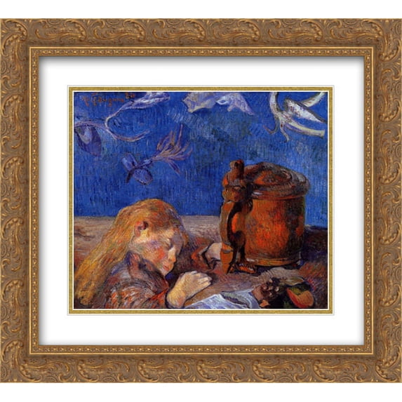 Paul Gauguin 2x Matted 22x20 Gold Ornate Framed Art Print 'Clovis Gauguin asleep'