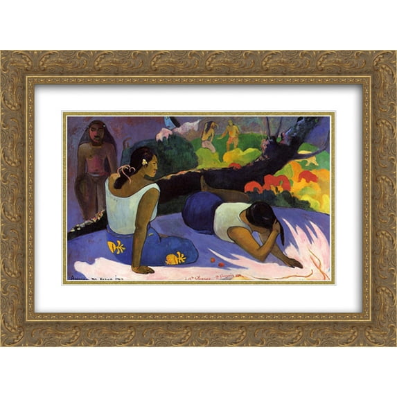 Paul Gauguin 2x Matted 24x18 Gold Ornate Framed Art Print 'Reclining Tahitian Women'