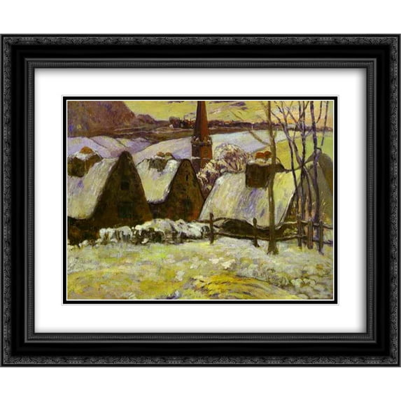 Paul Gauguin 2x Matted 24x20 Black Ornate Framed Art Print 'Breton village under snow'