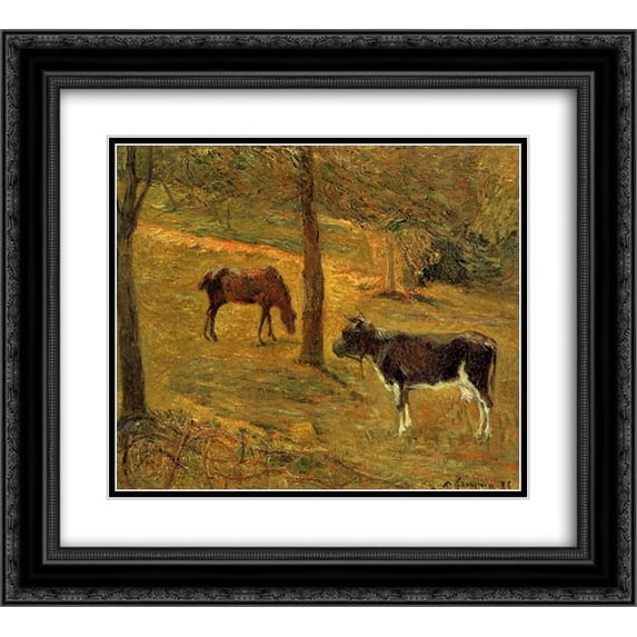 Paul Gauguin 2x Matted 24x20 Black Ornate Framed Art Print 'Horse and Cow in a Meadow'