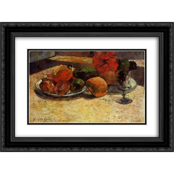 Paul Gauguin 2x Matted 24x20 Black Ornate Framed Art Print 'Still life with mangoes and hibiscus'