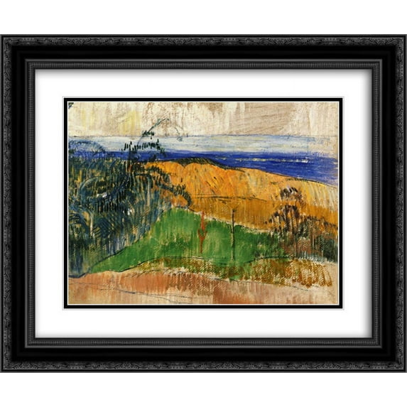 Paul Gauguin 2x Matted 24x20 Black Ornate Framed Art Print 'View of the beach at Bellangenai'