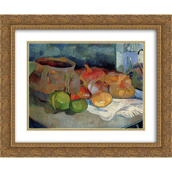 Paul Gauguin 2x Matted 24x20 Gold Ornate Framed Art Print 'Still life with onions, beetroot and Japanese print'