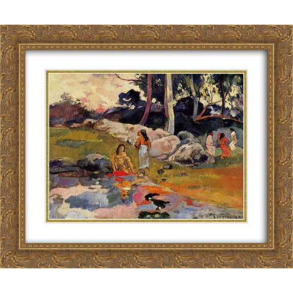 Paul Gauguin 2x Matted 24x20 Gold Ornate Framed Art Print 'Women at the banks of river'