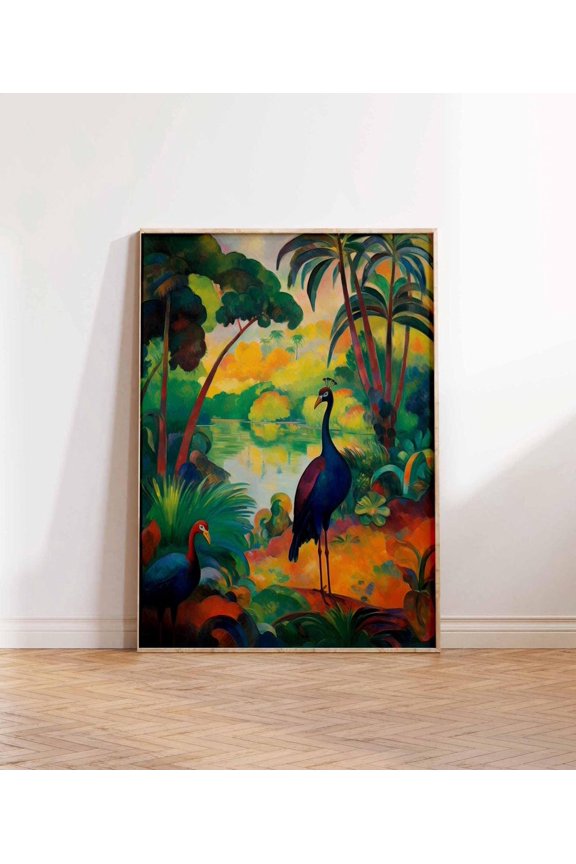 Paul Gauguin Landscape Art Print Vintage Art Print Birds Art Print Peacocks Tahitian Landscape Gauguin Style Art Wall Art Print