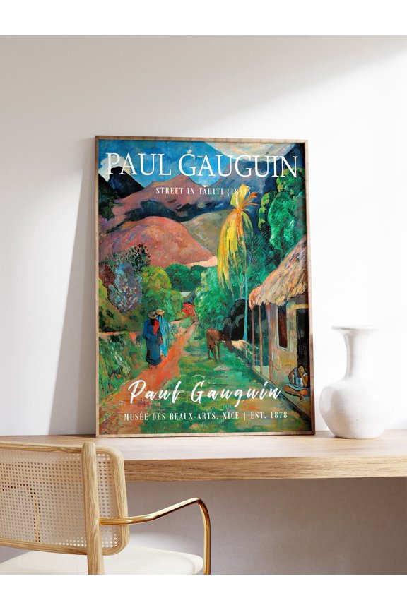 Paul Gauguin Street in Tahiti Tropical Floral Scenery Classic Art Print, Unframed Paper Poster 8x10in